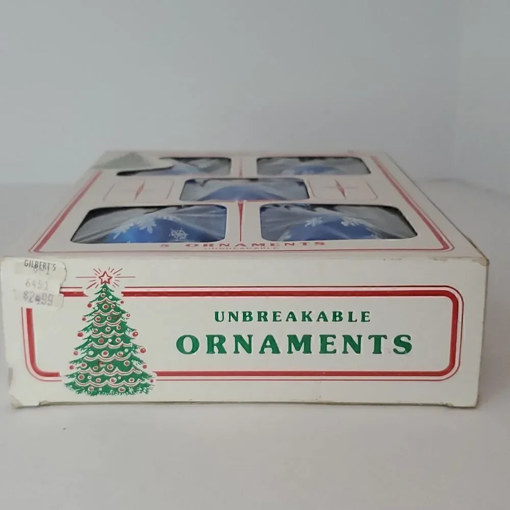 Essex Franke Vintage Silk Unbreakable Ornaments Blue White Snowflakes Set of 5